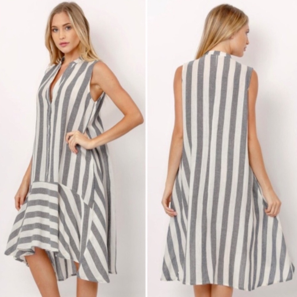 DROP WAIST STRIPE SHIRT DRESS - Picture 2 of 8